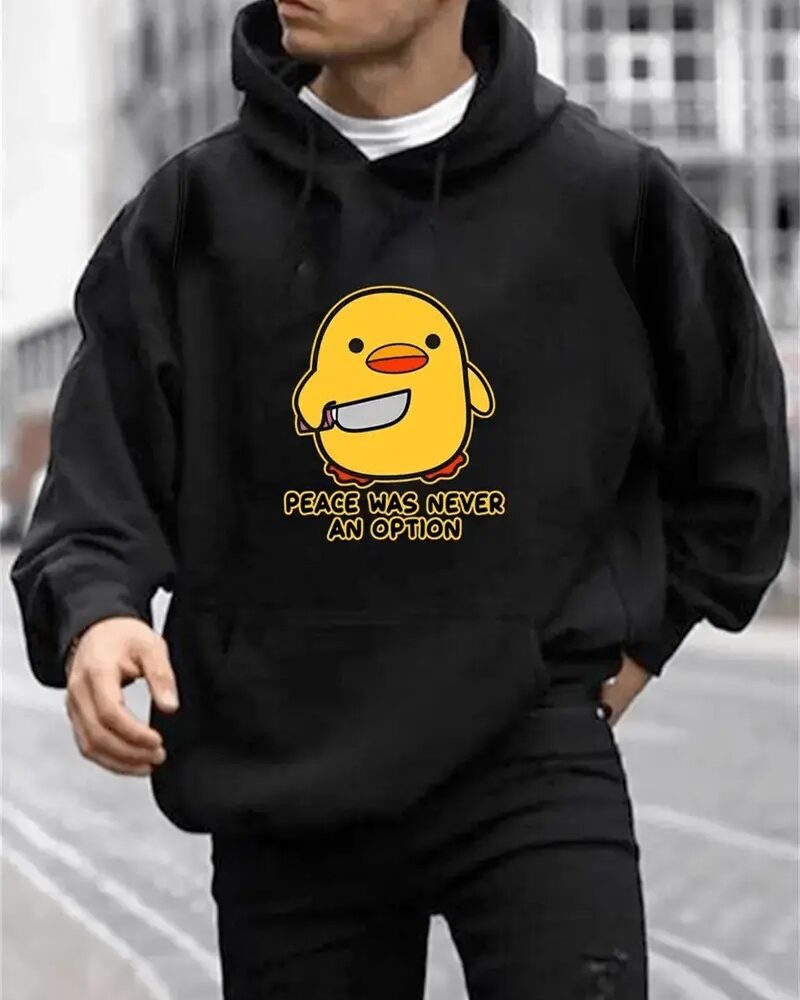 Men Long Sleeve Yellow Duck Holding Knife Pattern Hoodies Jackets