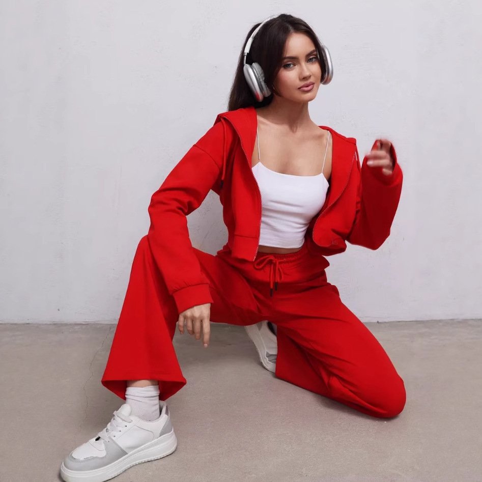 Zipper Sweater Wide-leg Pants Sports Suit